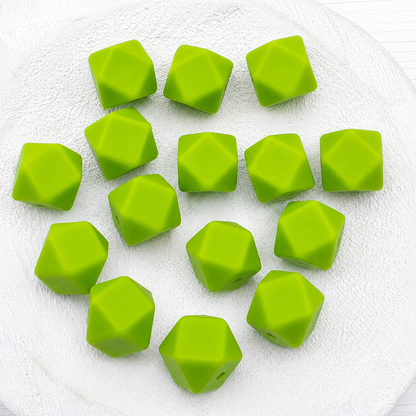 14mm Bright Green Hexagon Beads