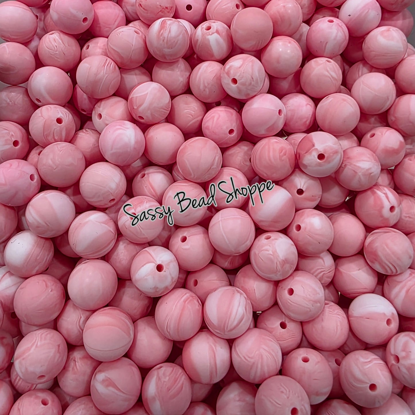 15mm Pink Marble Silicone Beads