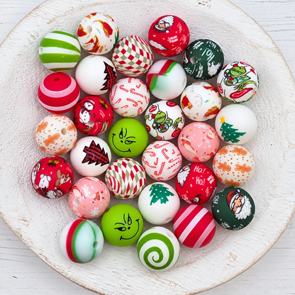 15mm Christmas Print Beads