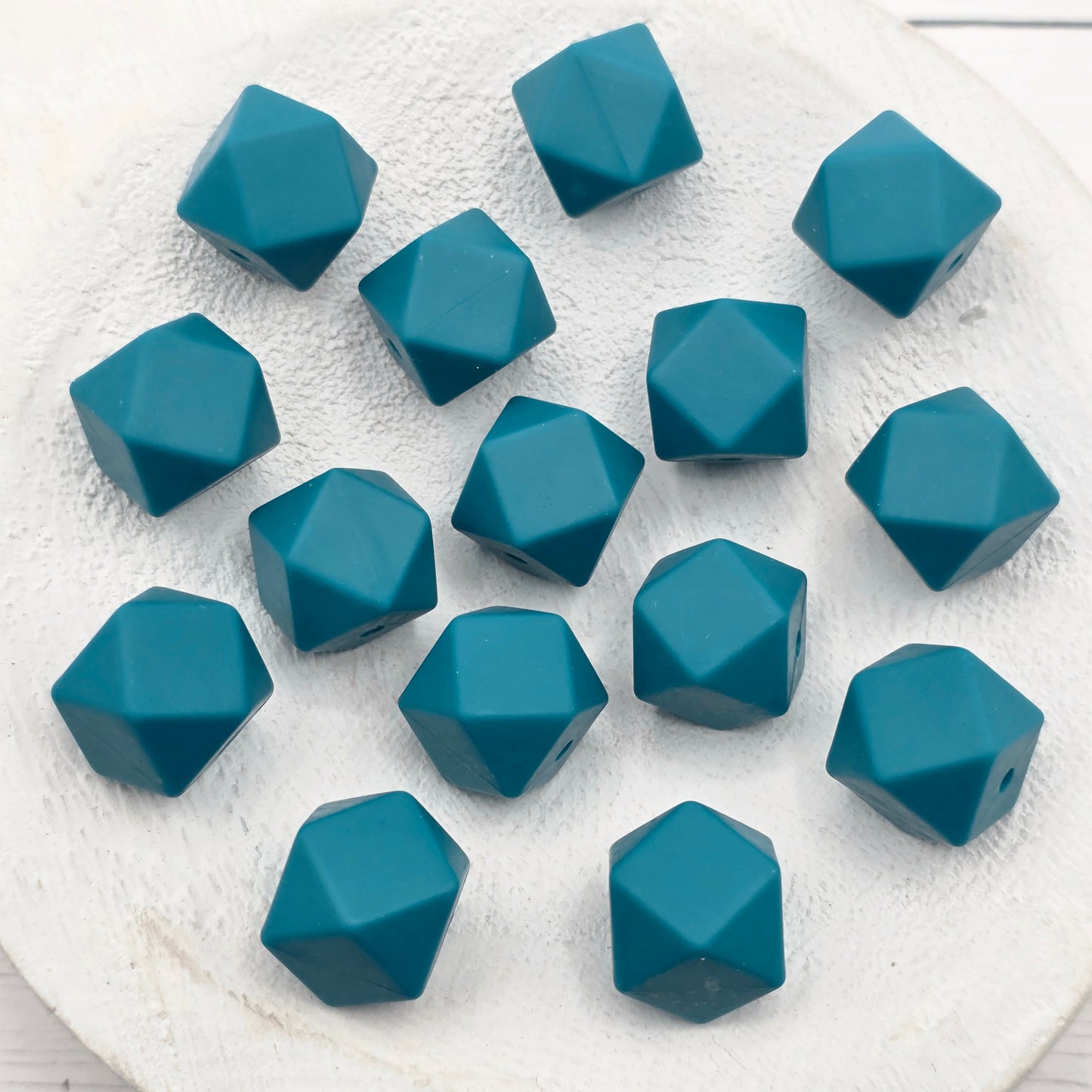 14mm Dark Teal Hexagon Beads