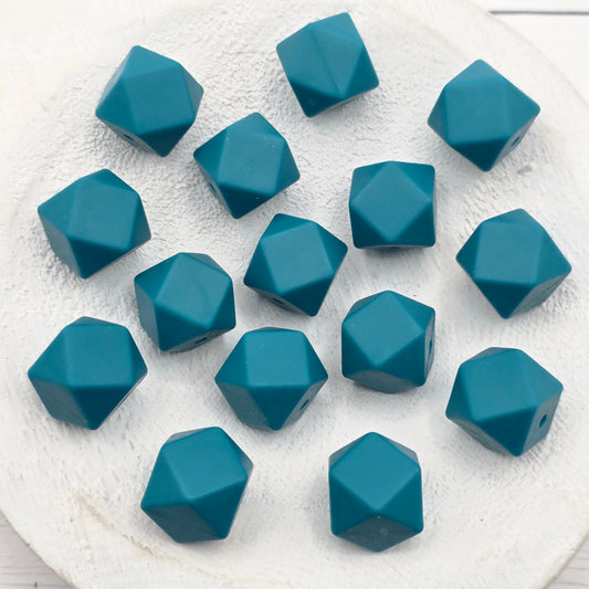 14mm Dark Teal Hexagon Beads