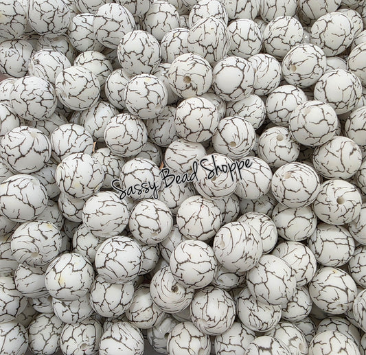 15mm White Crackle Silicone Beads