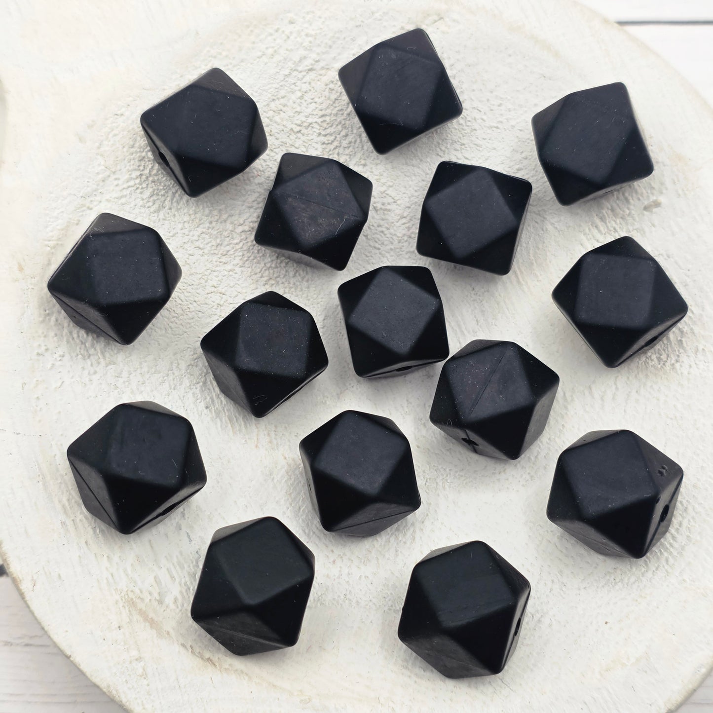 14mm Black Hexagon Beads