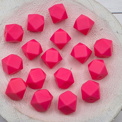 13mm Hot Pink Hexagon Beads