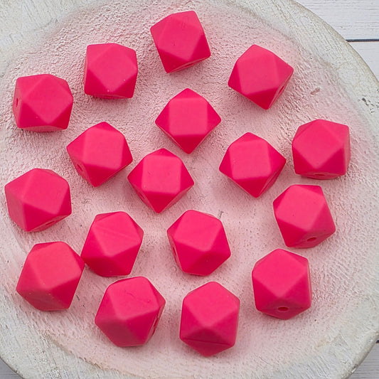 13mm Hot Pink Hexagon Beads