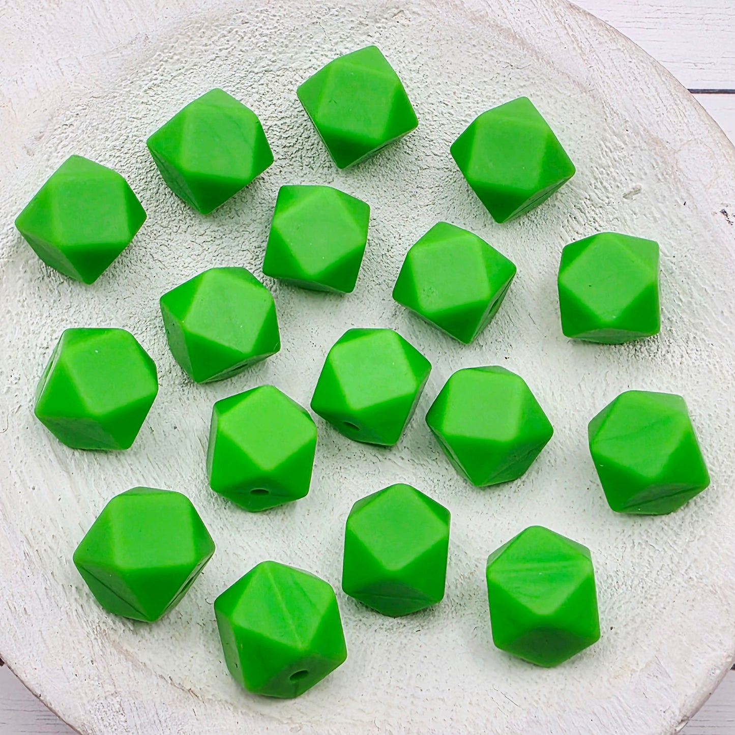 13mm Green Hexagon Beads