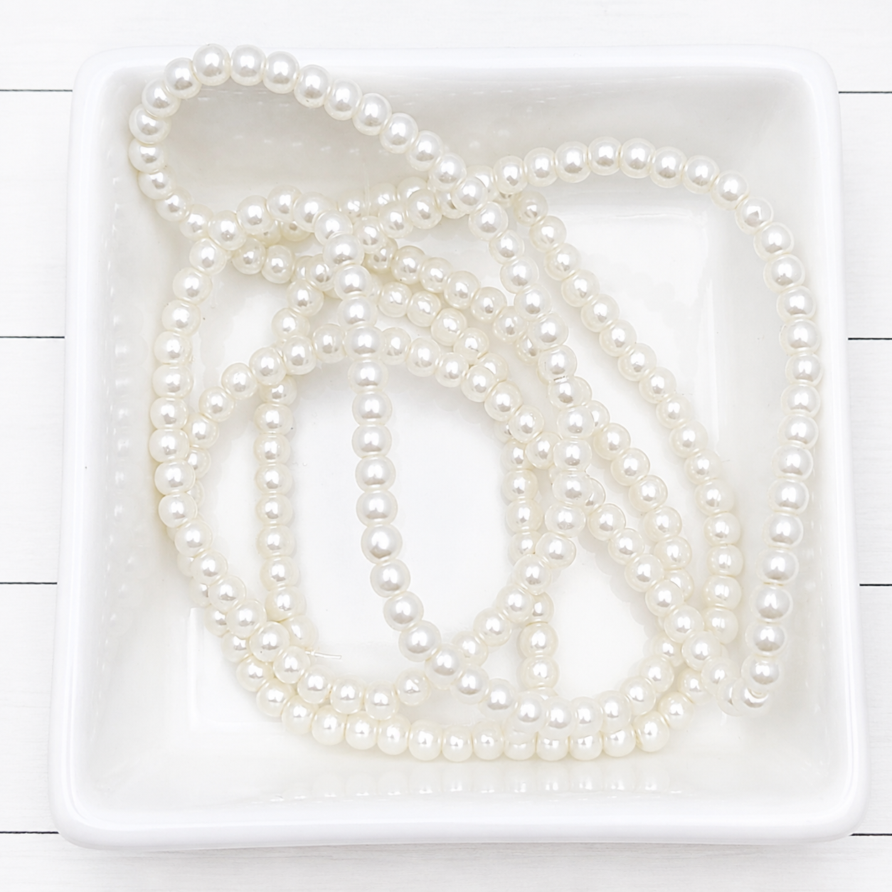 4mm Antique White Pearl Glass Beads