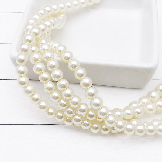 6mm Light Yellow Pearl Glass Beads
