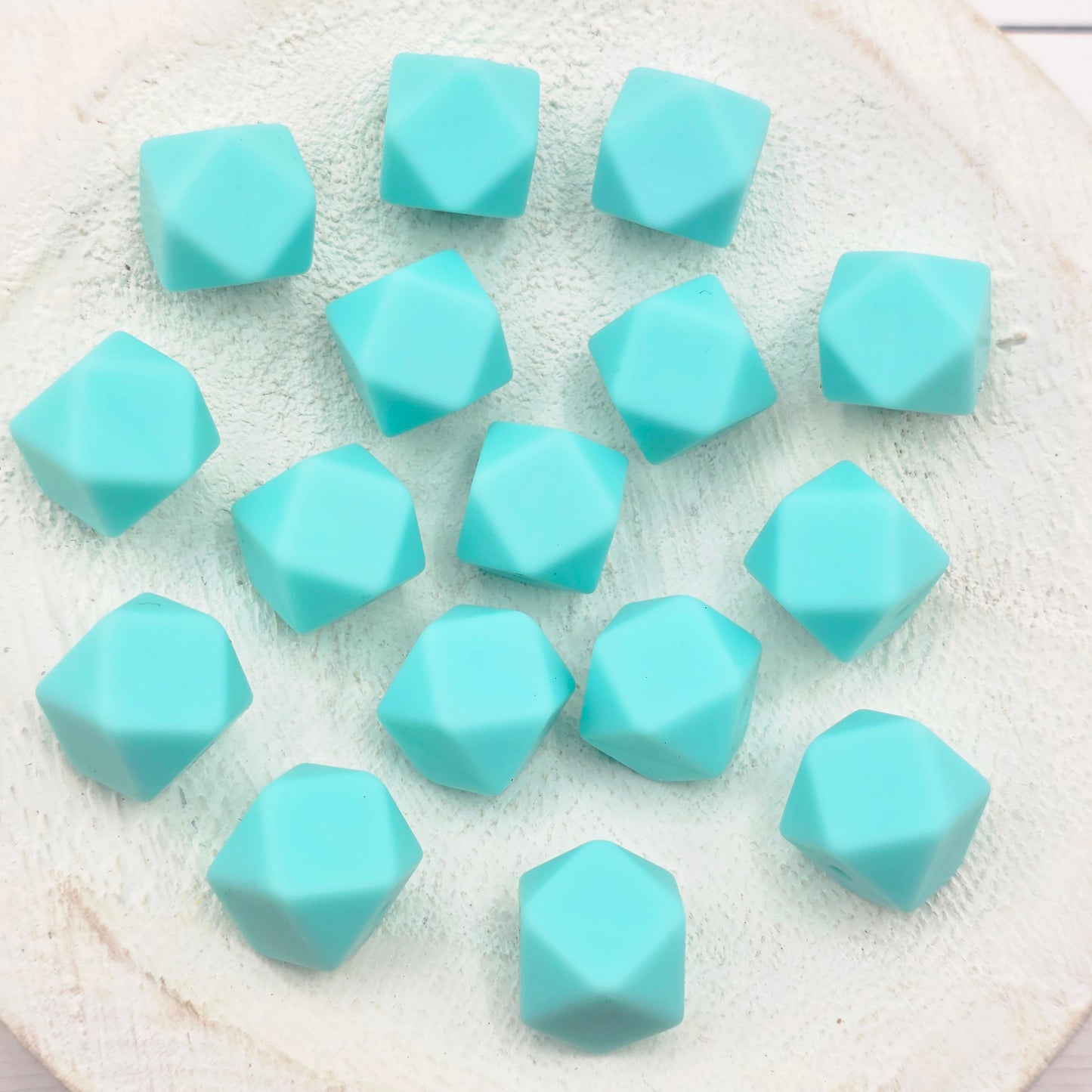 13mm Aqua Hexagon Beads