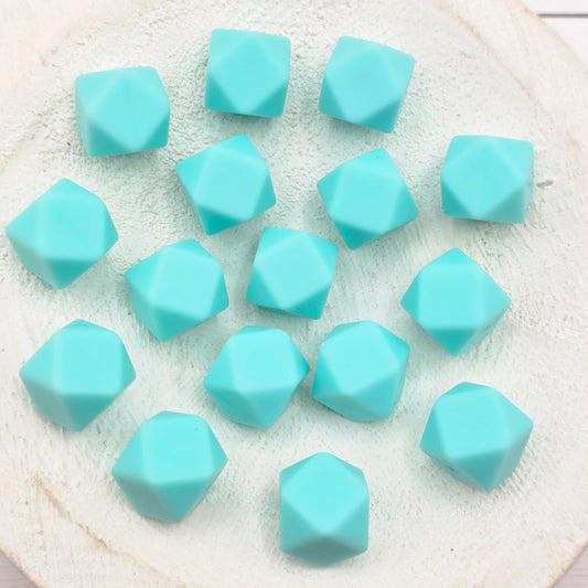 13mm Aqua Hexagon Beads