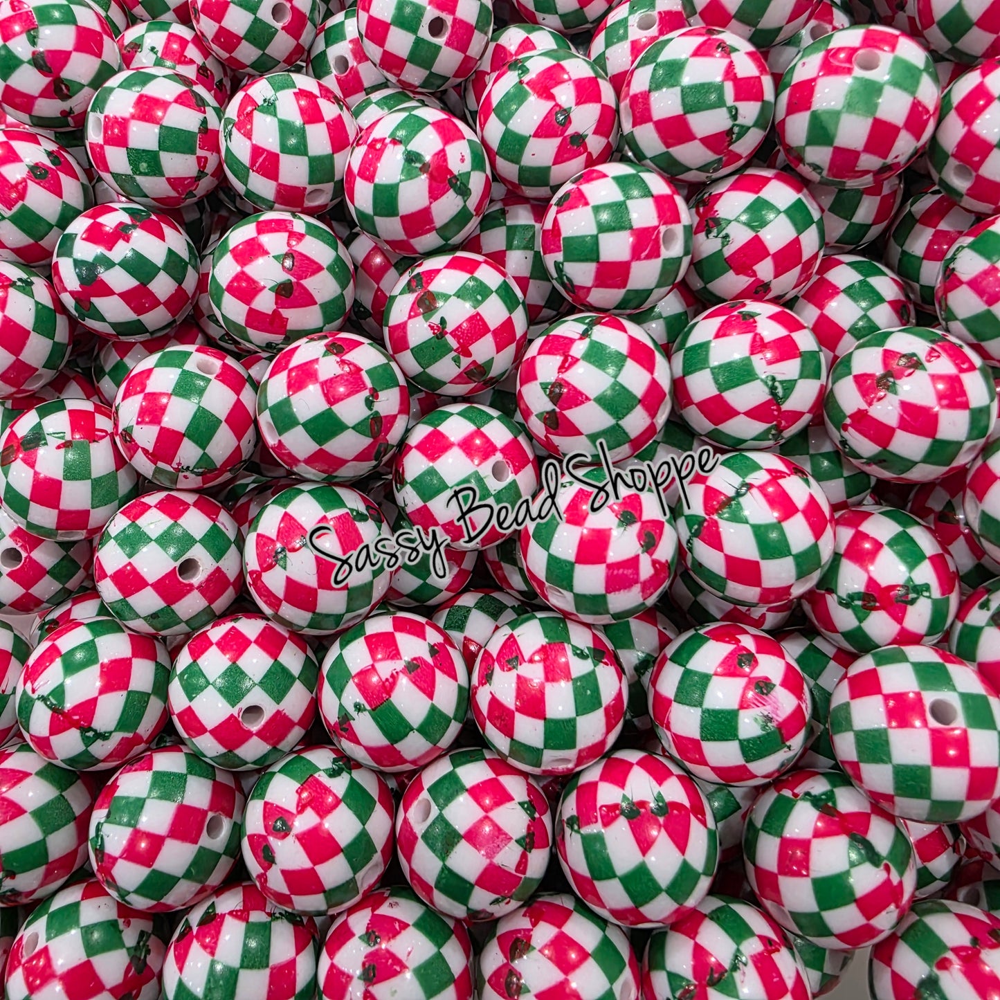 20MM Christmas Checkered Beads