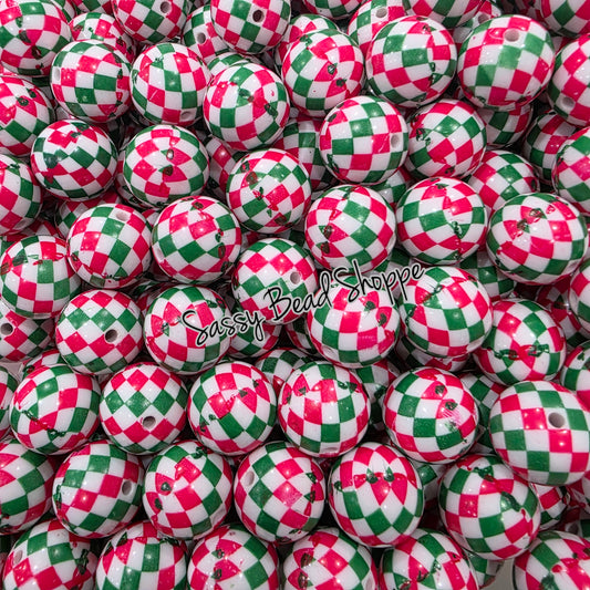 20MM Christmas Checkered Beads