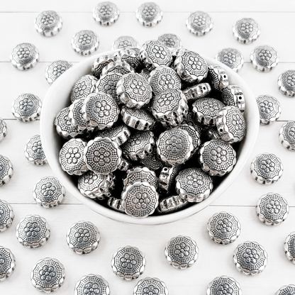 Double-Sided Flower 15mm Silver Metalized Acrylic Beads