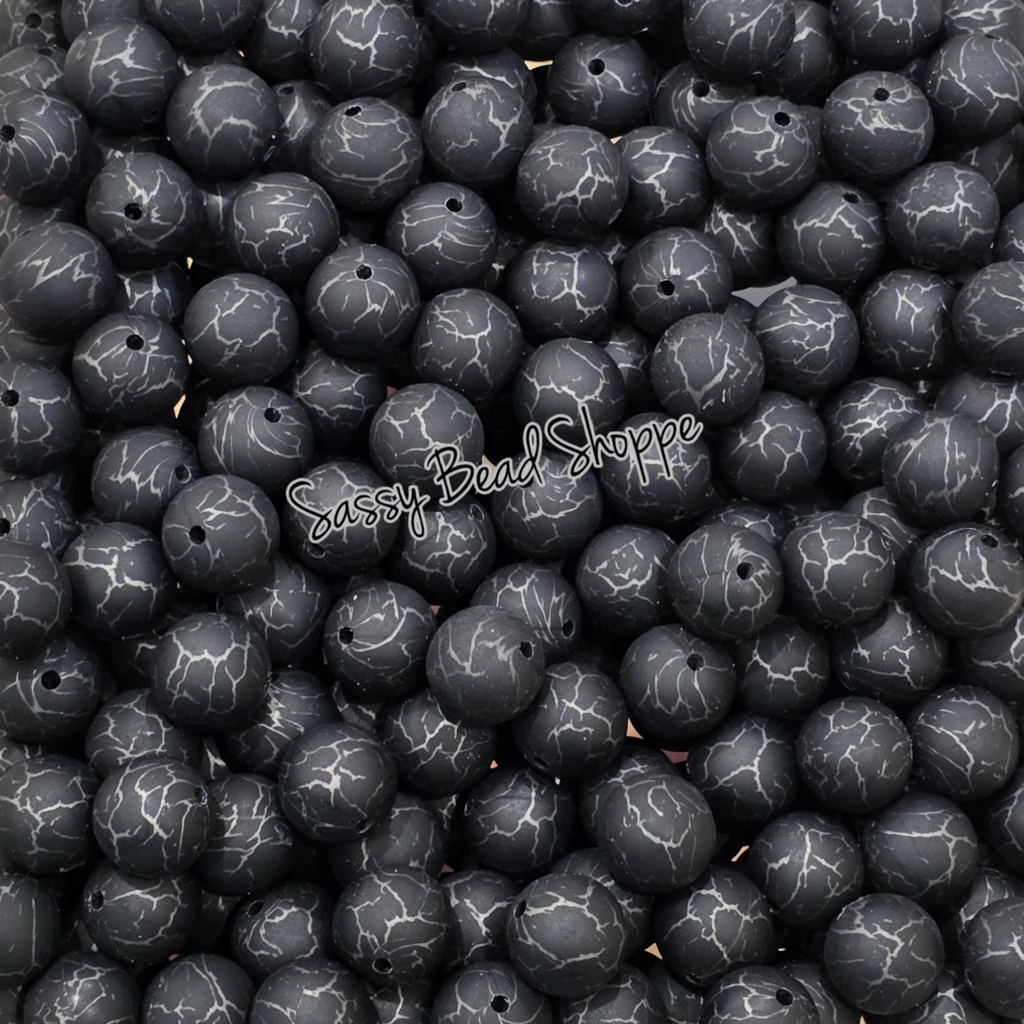 15mm Black Crackle Silicone Beads