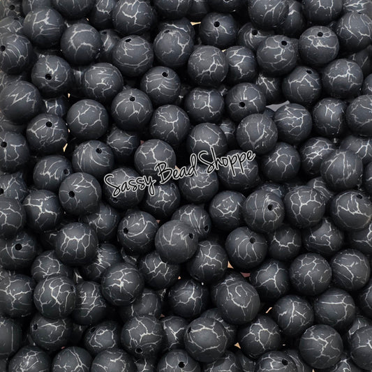 15mm Black Crackle Silicone Beads