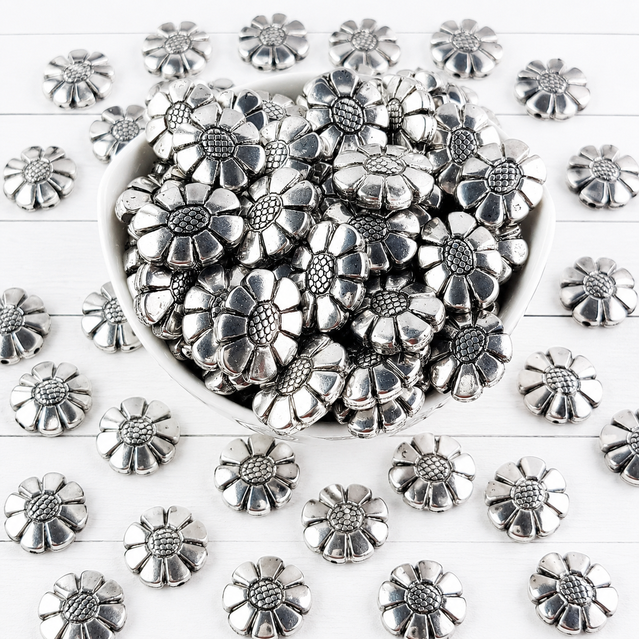 Flower Oval Metal Beads 20mm Silver Metalized Acrylic Beads