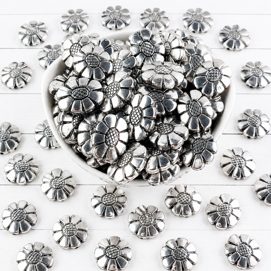 Flower Oval Metal Beads 20mm Silver Metalized Acrylic Beads