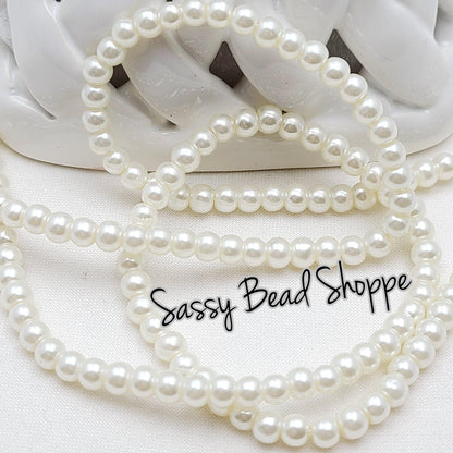 4mm Antique White Pearl Glass Beads - Sassy Bead Shoppe
