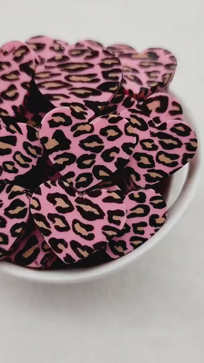 20mm Pink Leopard Heart Beads