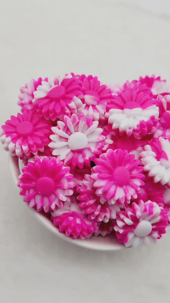 22mm Hot Pink Tie Dye Daisy Beads