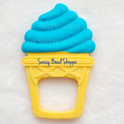 Blue Ice Cream Cone Silicone Teething BPA Free Teething Pendant 100% Food Grade Silicone - Sassy Bead Shoppe