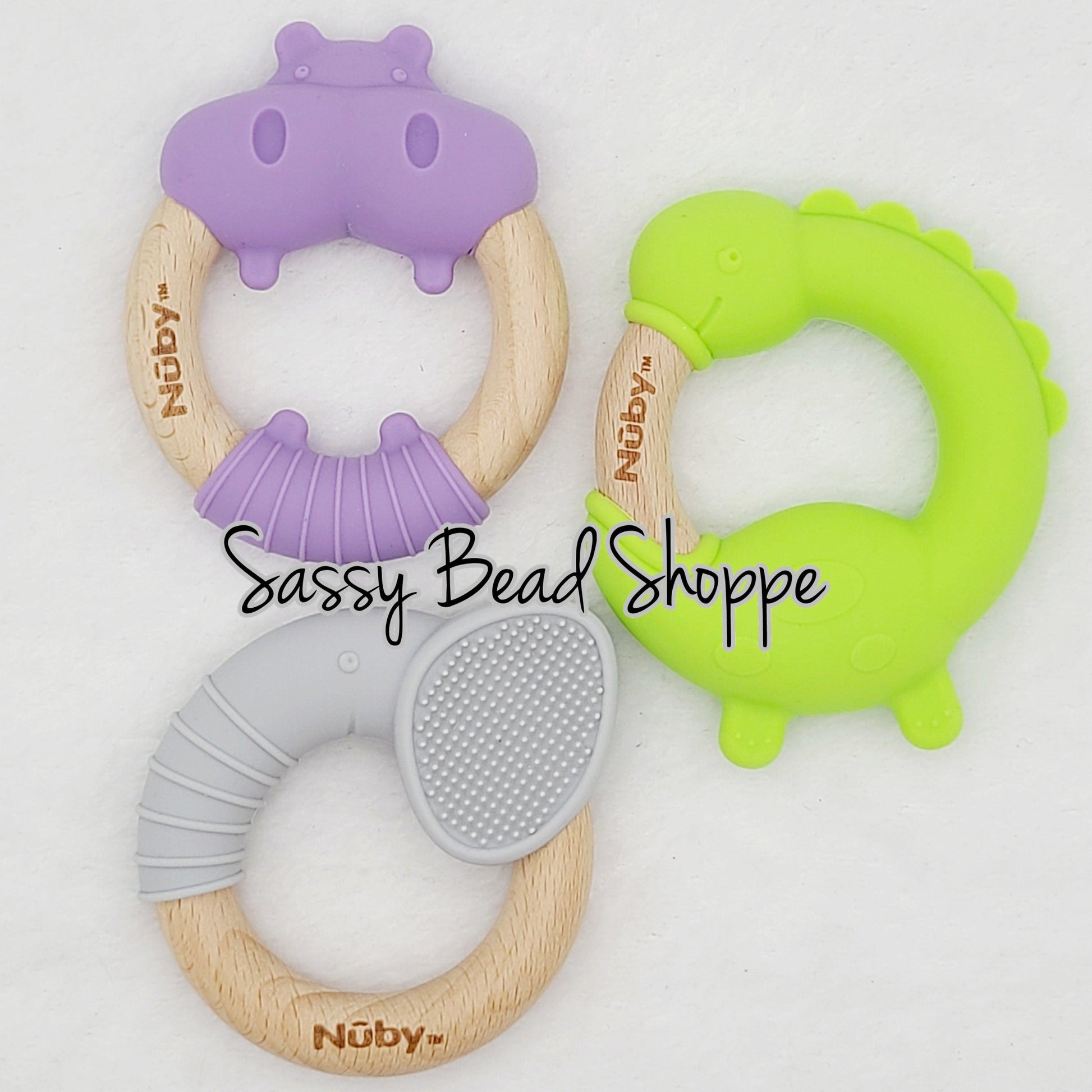 Green Dino Wood & Silicone Natural Teether - Sassy Bead Shoppe