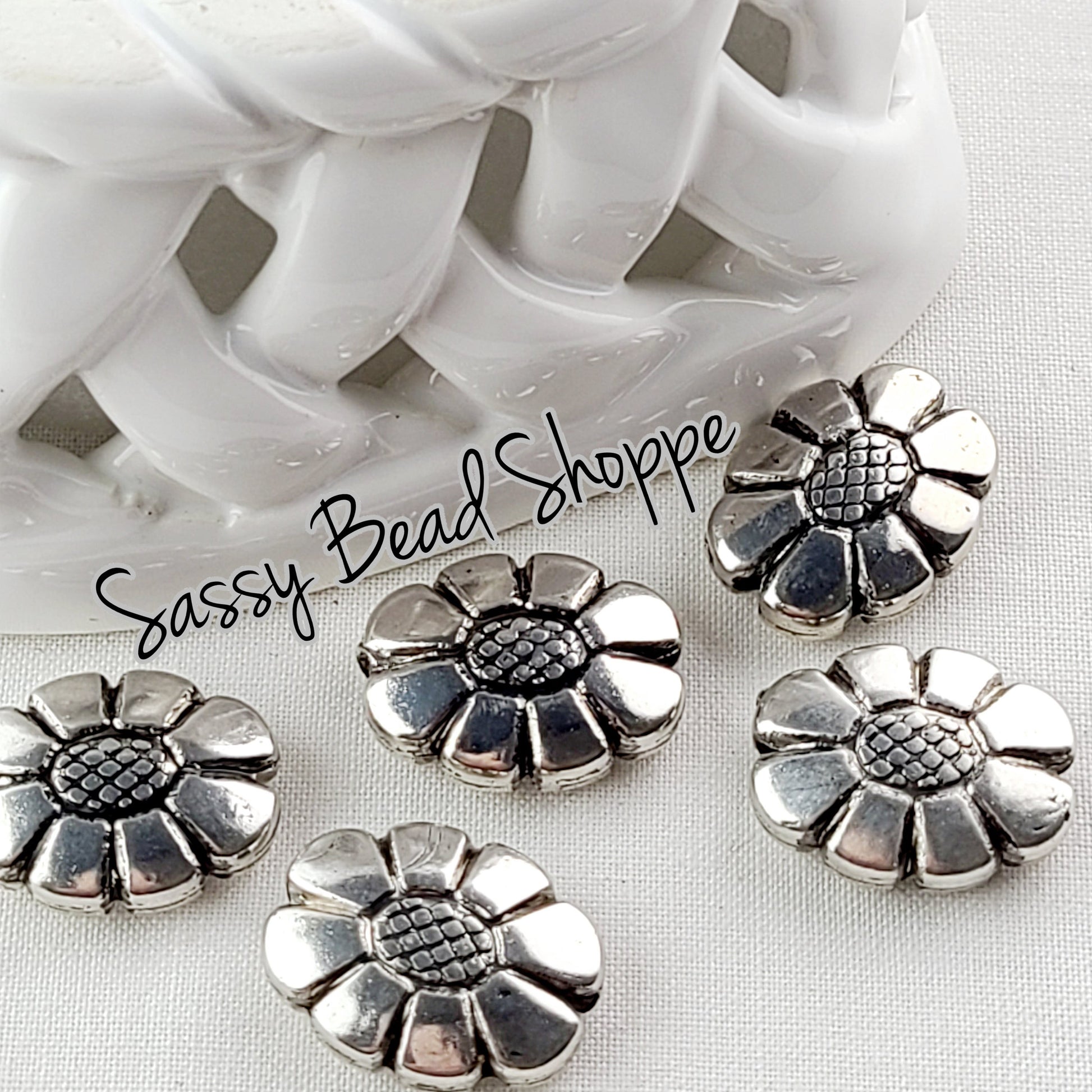 Flower Oval Metal Beads 20mm Silver Metalized Acrylic Beads
