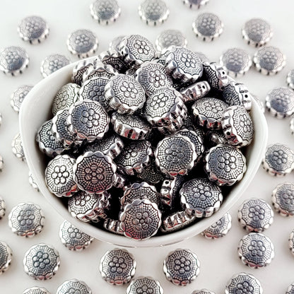 Double-Sided Flower 15mm Silver Metalized Acrylic Beads