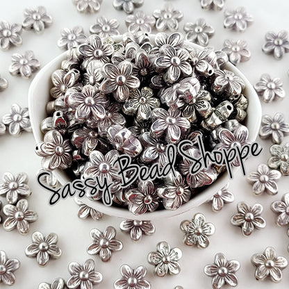 15mm Flower Silver Metalized Acrylic Beads