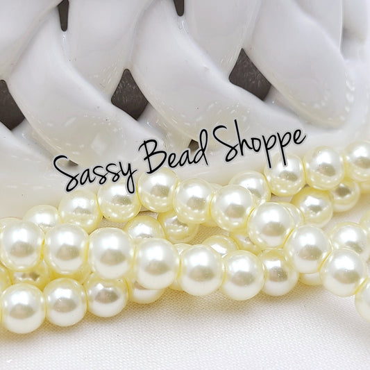 6mm Light Yellow Pearl Glass Beads