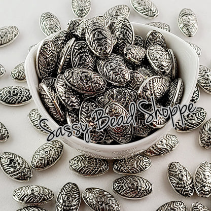 Fancy Oval Metal Beads Silver Matelized Acrylic