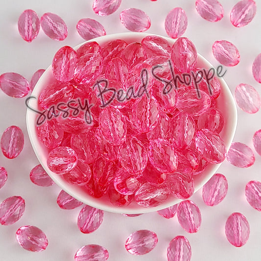 16mm x 11mm Pink Faceted Oval Transparent Acrylic Beads