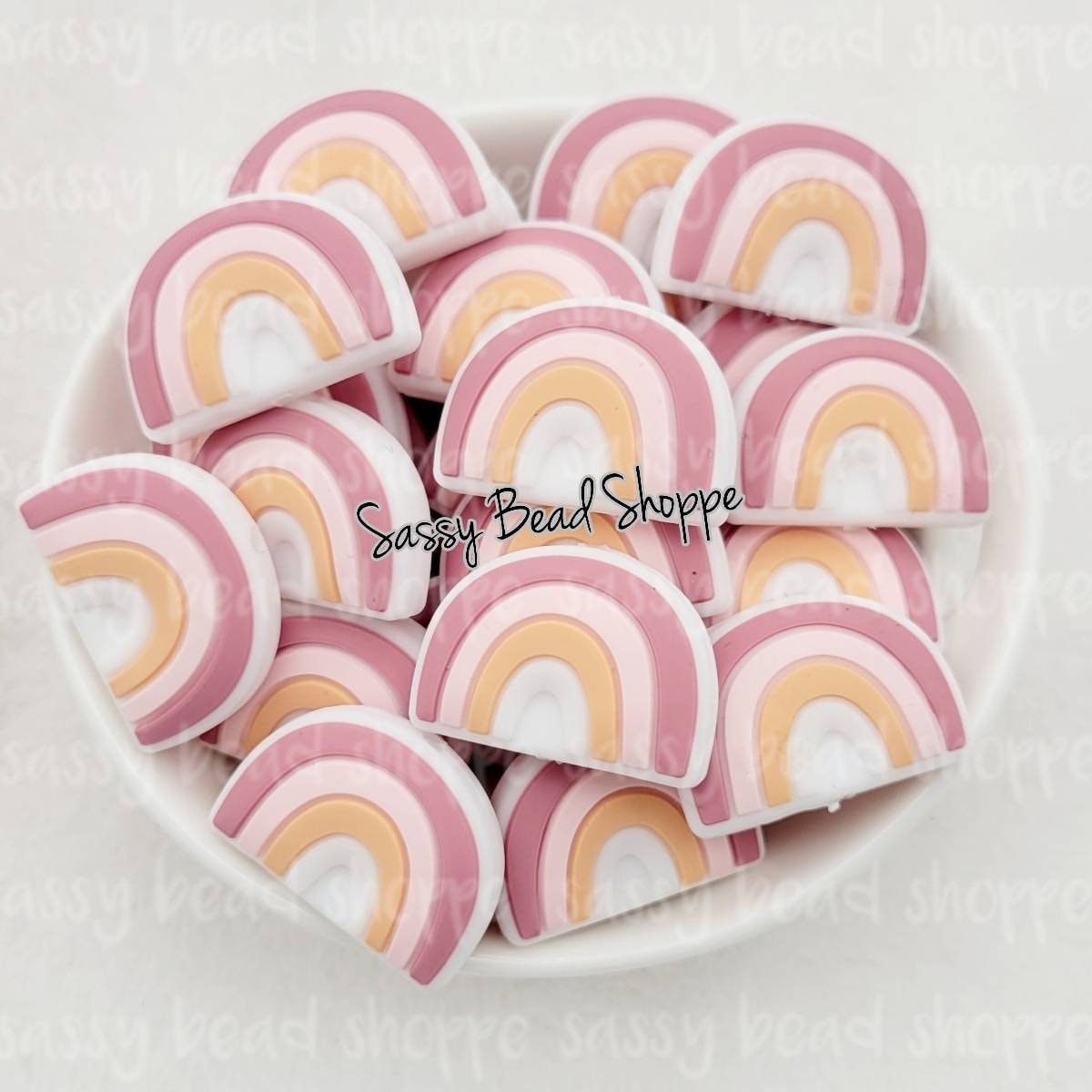 Rainbow Beads, Dusty Rose Pink Peach White