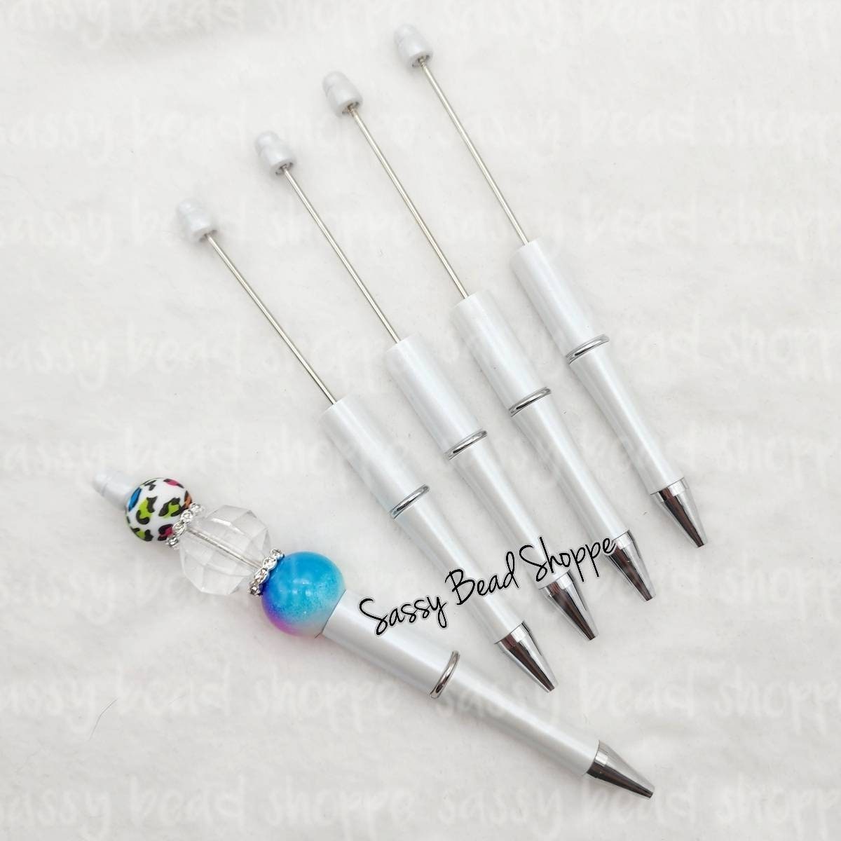 2 White DIY Beadable Pens ONLY