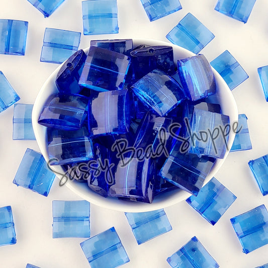 19mm Blue Square Transparent Chunky Beads