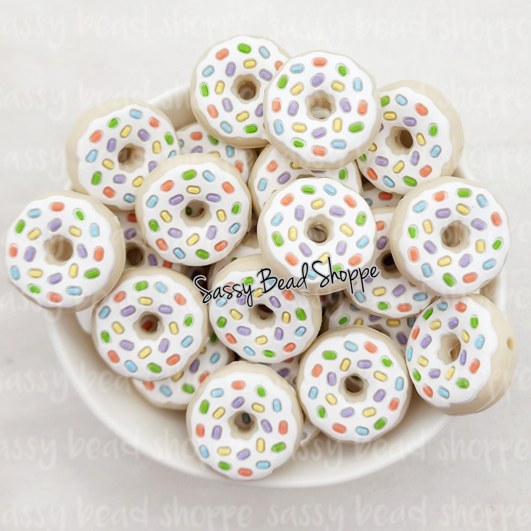 White Sprinkle Donut Focal Bead