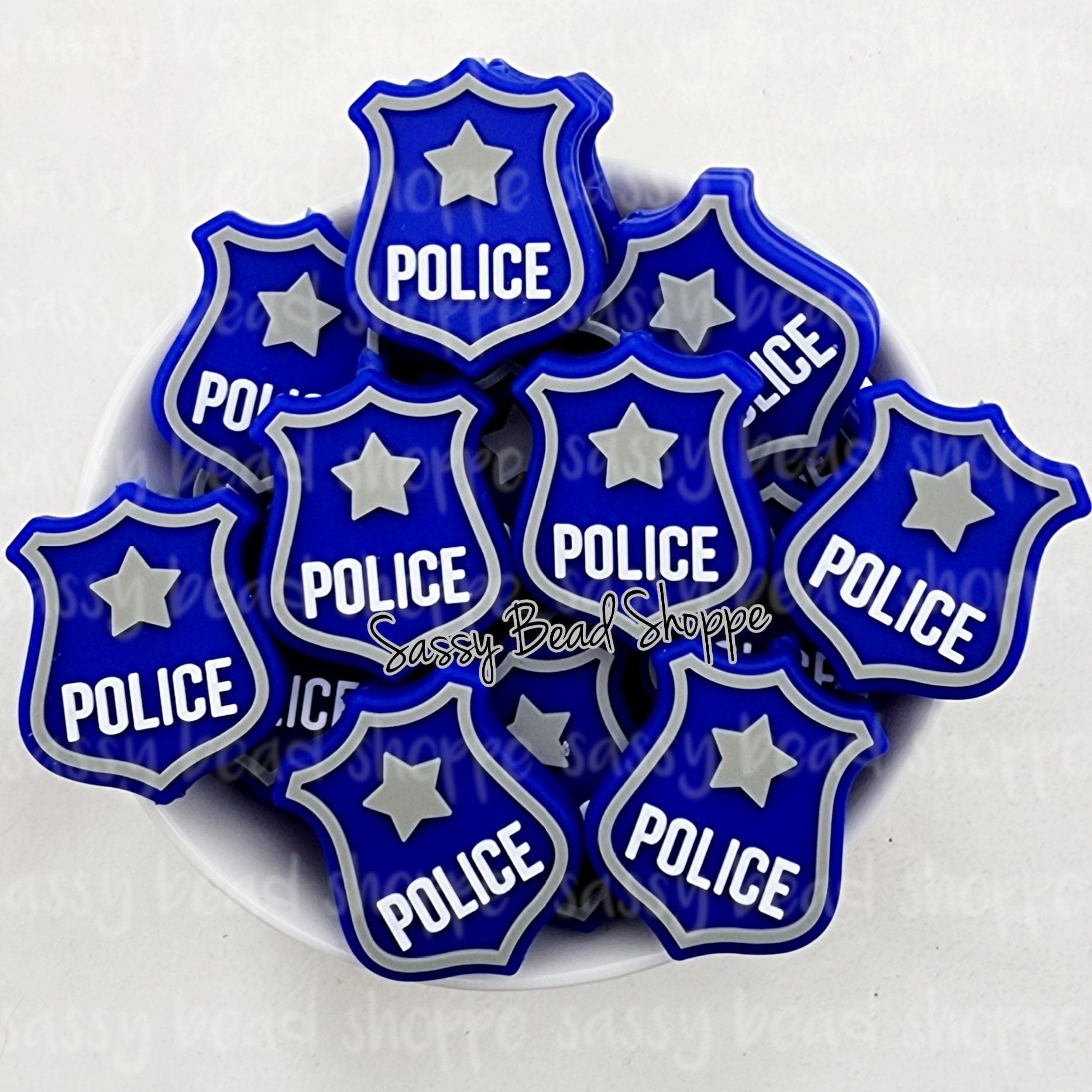 Blue Police Badge Bead