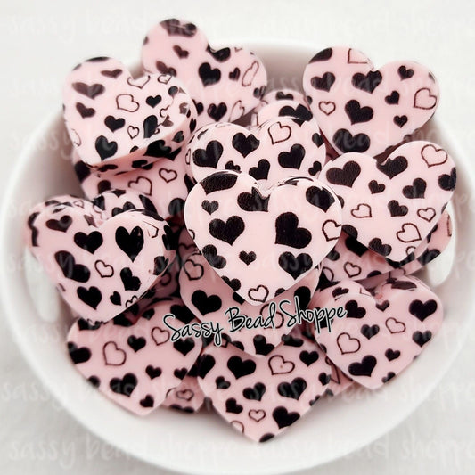 20mm Pink & Black Heart Focal Bead
