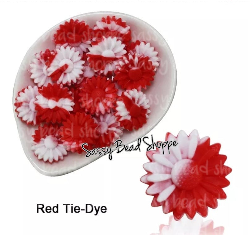 22mm Red Tie Dye Daisy Focal Bead