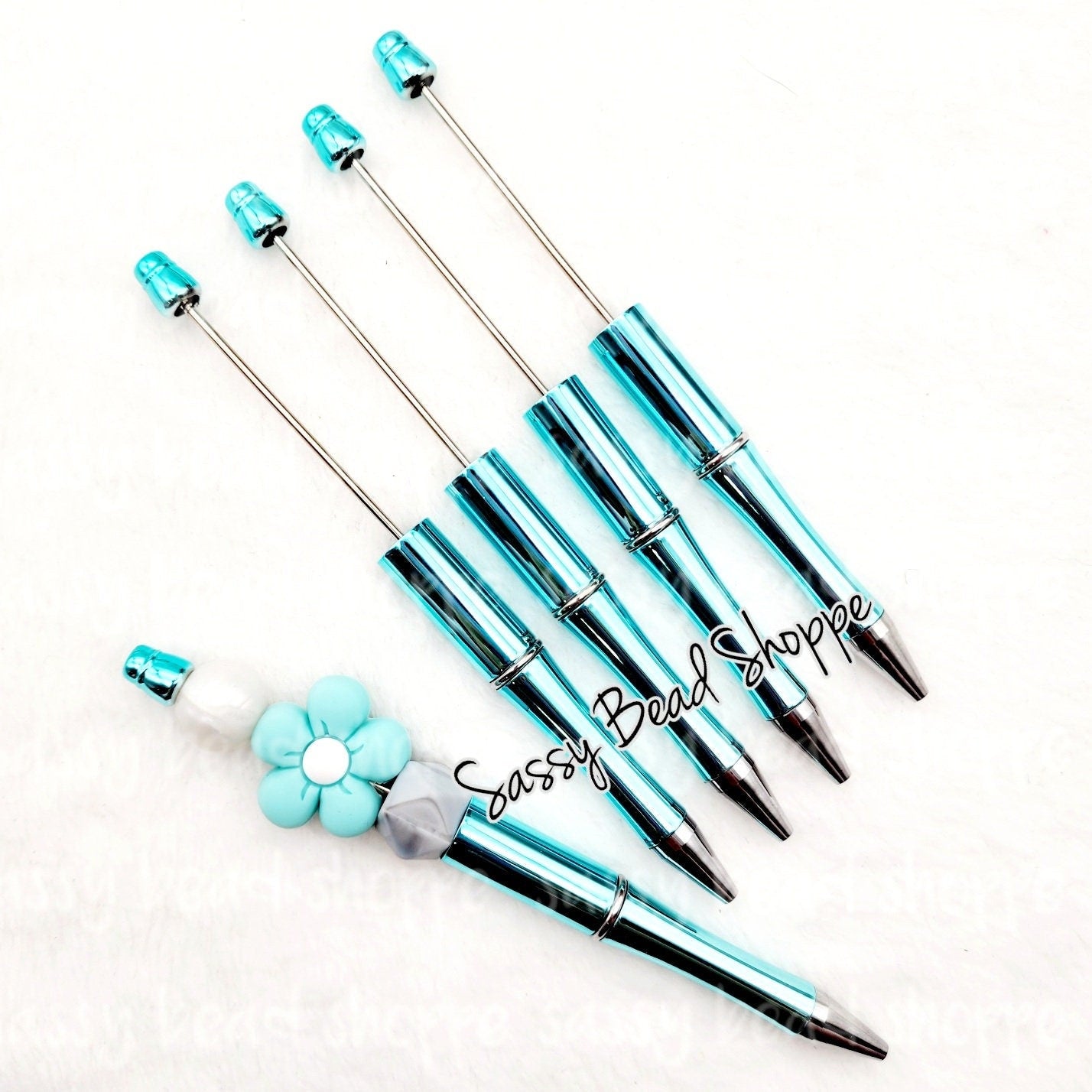 2 Metallic Blue DIY Beadable Pens ONLY