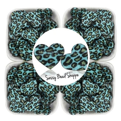 20mm Blue Leopard Heart Beads