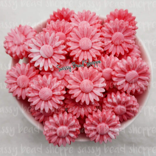 22mm Pink Marble Daisy Beads