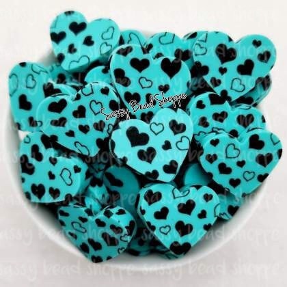 20mm Turquoise & Black Heart Beads