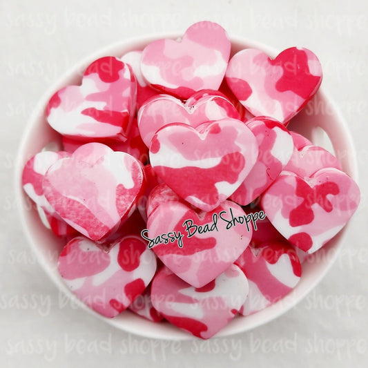 20mm Pink Camo Heart Beads