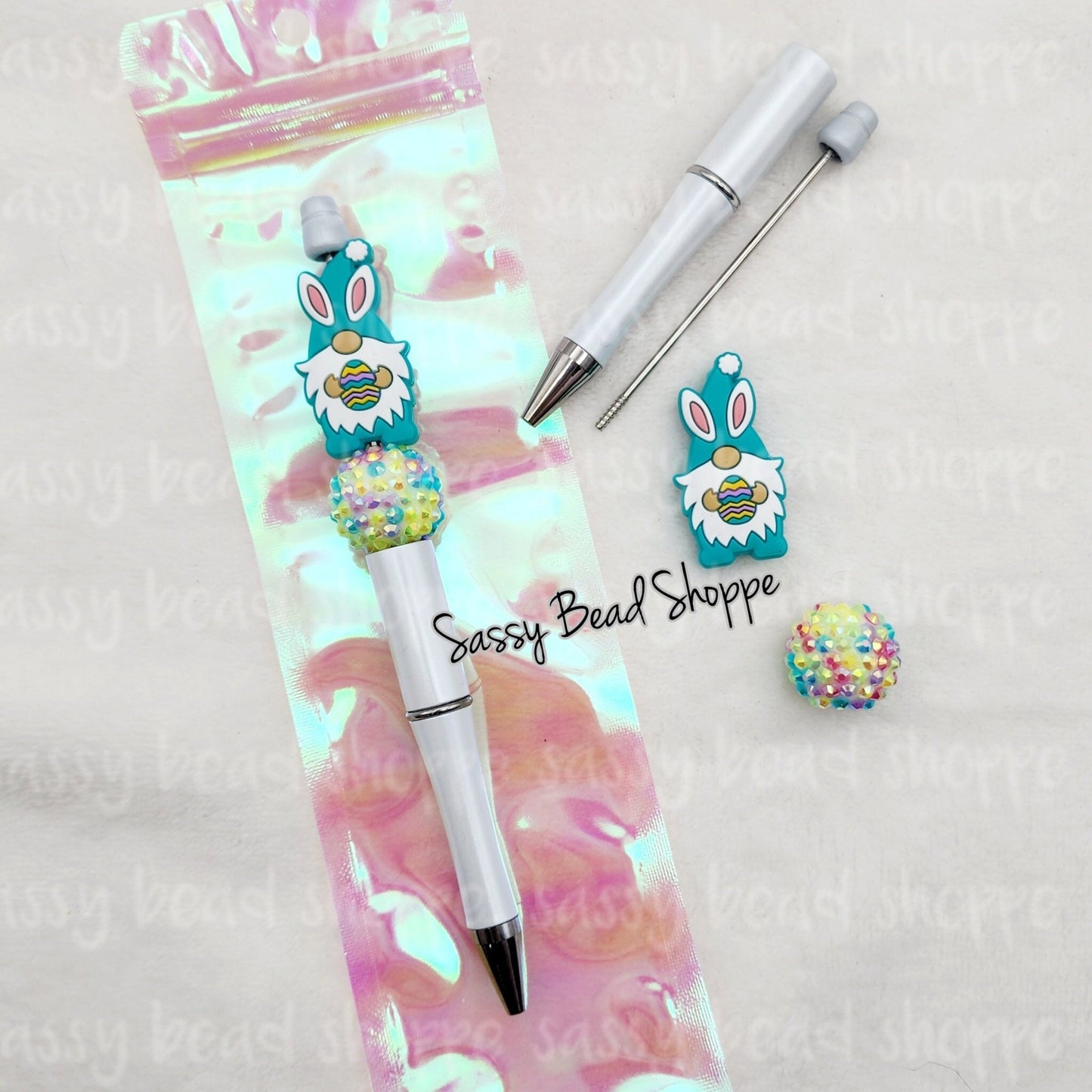 Gnome Egg-Scape Beadable Pen Kit, Easter DIY Bubblegum Bead PLASTIC Pen Kit, Beadable Pens, Bubblegum Beads, Beaded Pens, Pen Beads, Focal