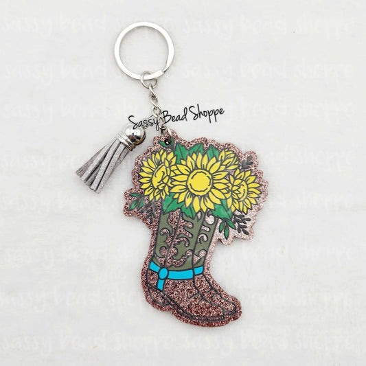 Cowgirl Boot with Sunflower Keychain