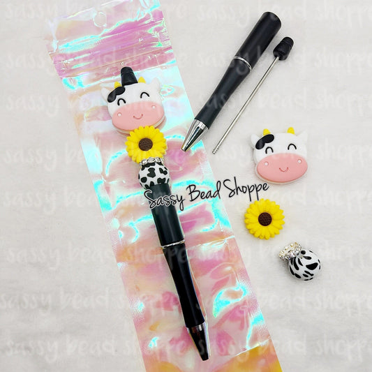 Pasture Fields Beadable Pen Kit, Cow Head DIY Bubblegum Bead PLASTIC Pen Kit, Beadable Pens, Bubblegum Beads, Beaded Pens, Pen Beads Focal