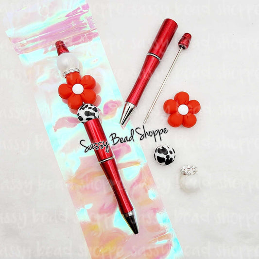 Ruby Girl Beadable Pen Kit, Flower DIY Bubblegum Bead PLASTIC Pen Kit, Beadable Pens, Bubblegum Beads, Beaded Pens, Pen Beads Focal Beads