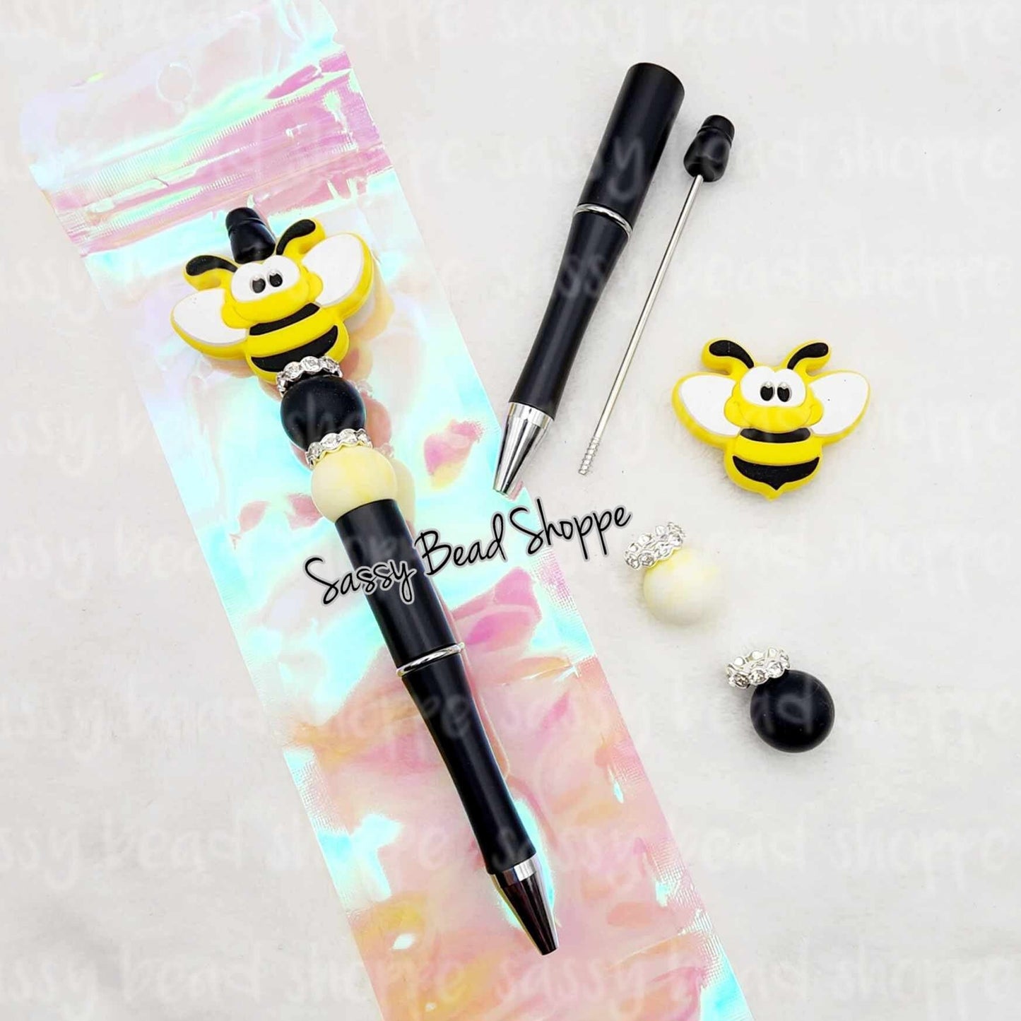 Busy Bee Beadable Pen Kit, Bumble Bee DIY Bubblegum Bead PLASTIC Pen Kit, Beadable Pens, Bubblegum Beads, Beaded Pens, Pen Beads Focal Bead