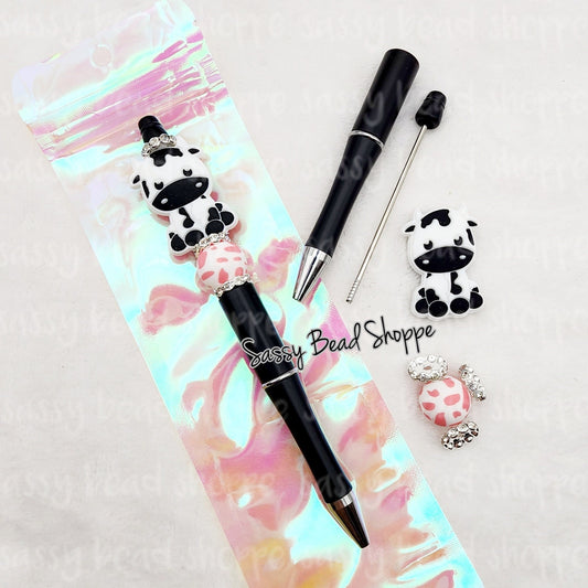 Sassy Cow Beadable Pen Kit, Cow Head DIY Bubblegum Bead PLASTIC Pen Kit, Beadable Pens, Bubblegum Beads, Beaded Pens, Pen Beads, Focal Beads